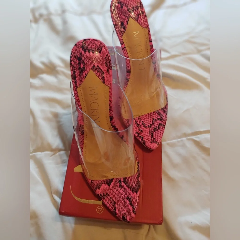 MACKIN J Women Clear Heels Point Toe Transparent Mule Open Toe Slip On Stiletto